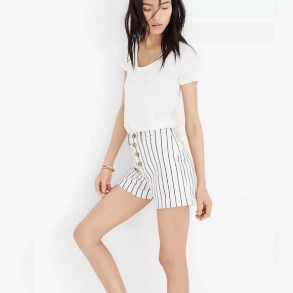 Madewell Emmett Button-Front Shorts in Stripe in Canvas Size 24 - Picture 1 of 14